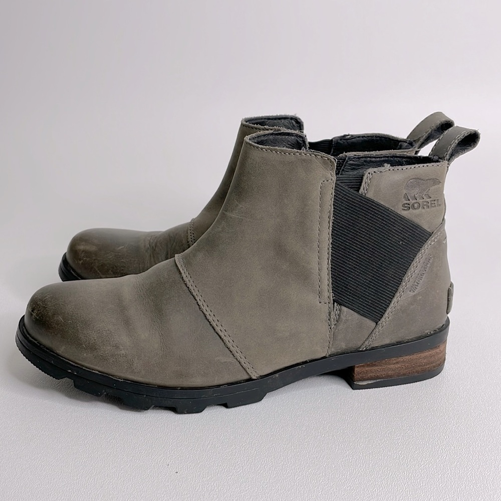 SOREL WOMEN'S EMELIE CHELSEA LEATHER ANKLE BOOTS sz 7 QUARRY BLACK NL2671-053